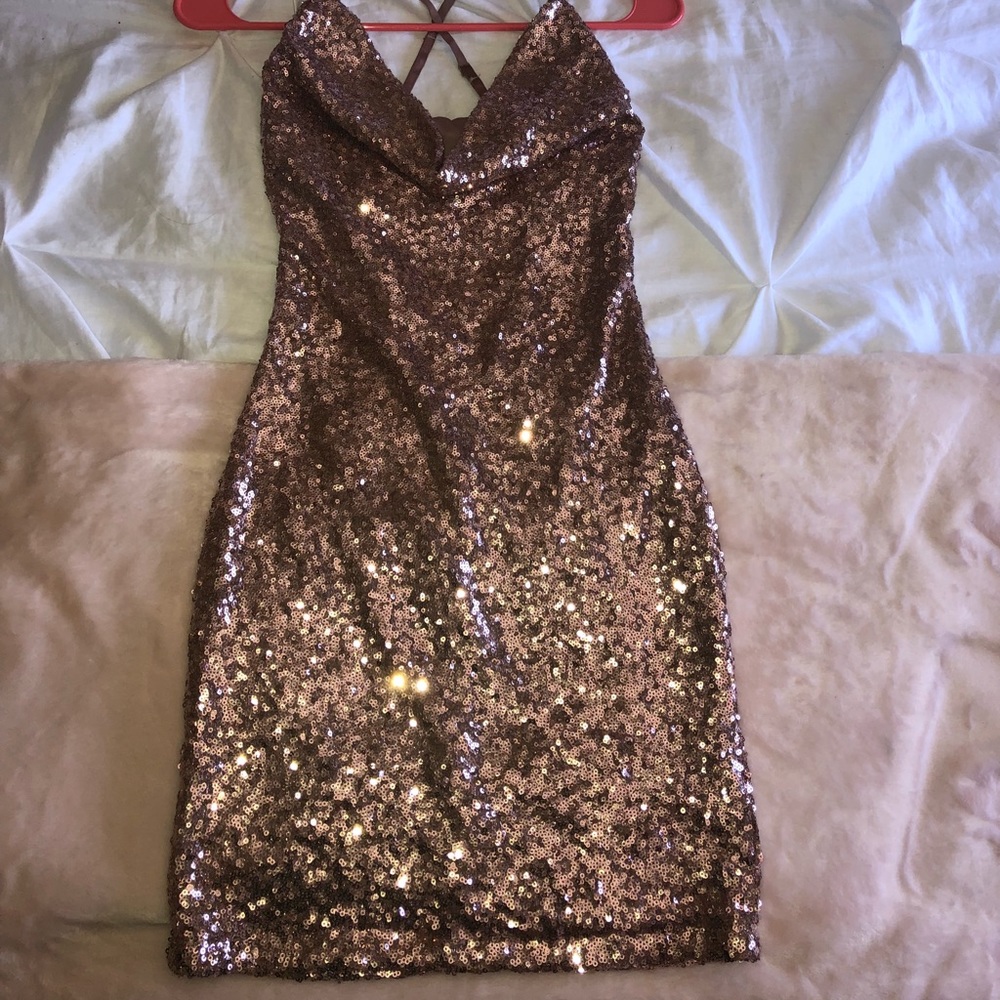 Rose gold sequence mini dress